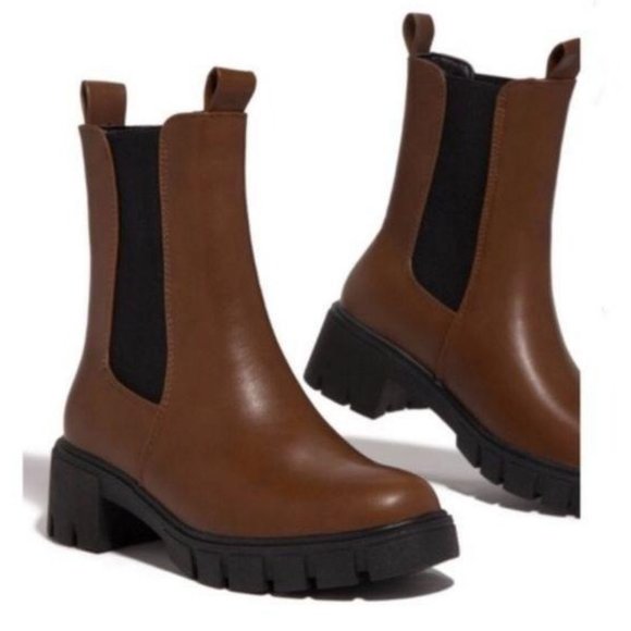 Pull On Lug Sole Chelsea Boots in Rust Brown - Picture 2 of 4